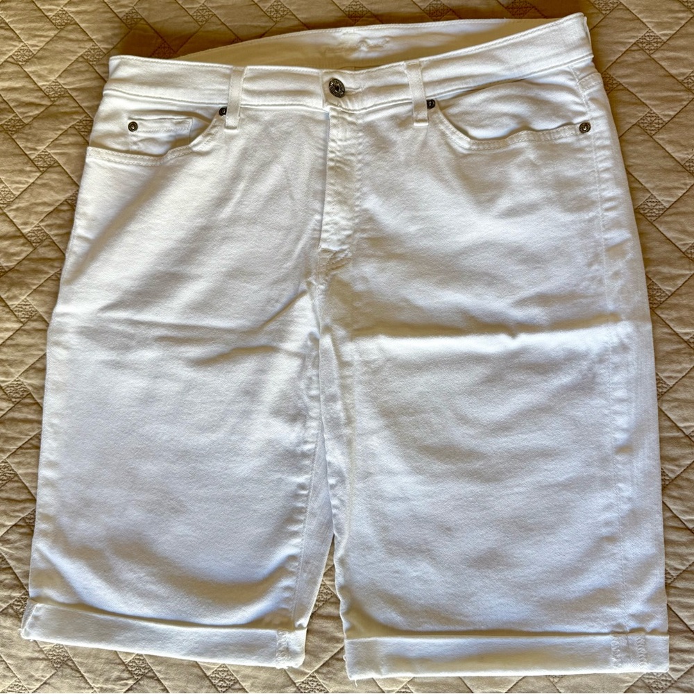 7 For Mankind White Denim Shorts